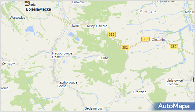 mapa Jurków gmina Warta Bolesławiecka, Jurków gmina Warta Bolesławiecka na mapie Targeo