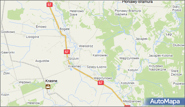 mapa Kalinowiec gmina Płoniawy-Bramura, Kalinowiec gmina Płoniawy-Bramura na mapie Targeo