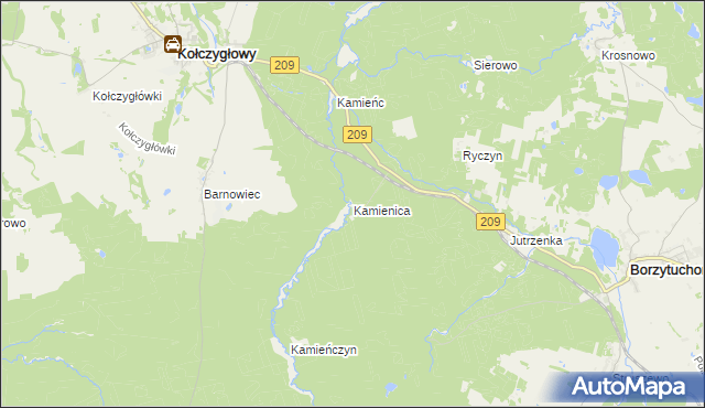 mapa Kamienica gmina Borzytuchom, Kamienica gmina Borzytuchom na mapie Targeo