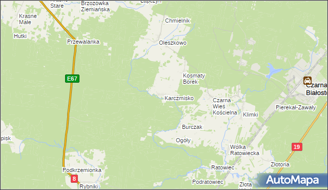 mapa Karczmisko gmina Czarna Białostocka, Karczmisko gmina Czarna Białostocka na mapie Targeo