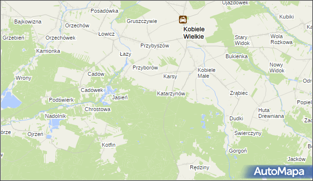 mapa Katarzynów gmina Kobiele Wielkie, Katarzynów gmina Kobiele Wielkie na mapie Targeo