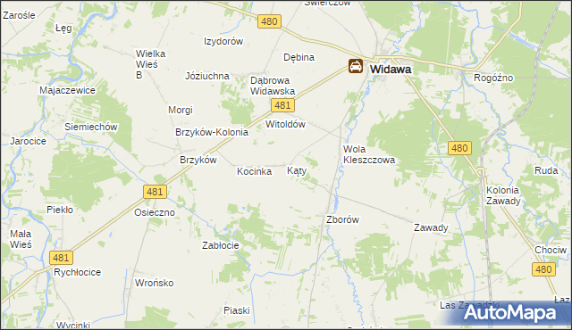 mapa Kąty gmina Widawa, Kąty gmina Widawa na mapie Targeo