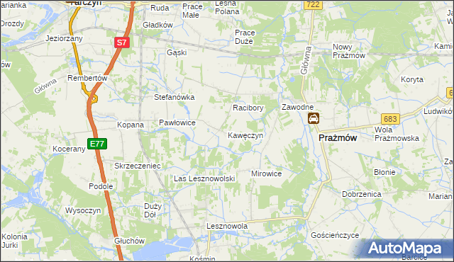 mapa Kawęczyn gmina Tarczyn, Kawęczyn gmina Tarczyn na mapie Targeo