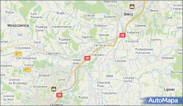 mapa Klęczany gmina Gorlice, Klęczany gmina Gorlice na mapie Targeo