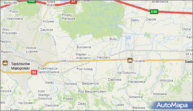 mapa Klęczany gmina Sędziszów Małopolski, Klęczany gmina Sędziszów Małopolski na mapie Targeo