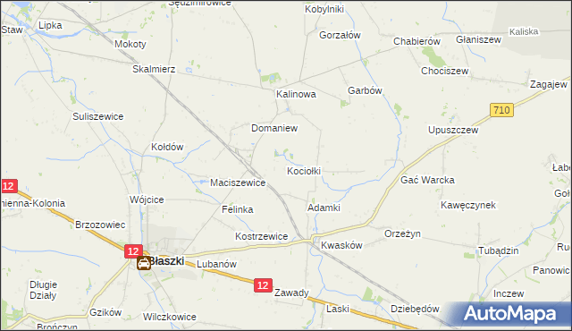 mapa Kociołki gmina Błaszki, Kociołki gmina Błaszki na mapie Targeo