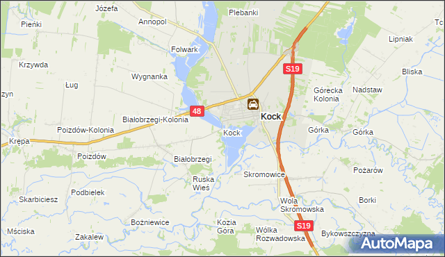 mapa Kock powiat lubartowski, Kock powiat lubartowski na mapie Targeo