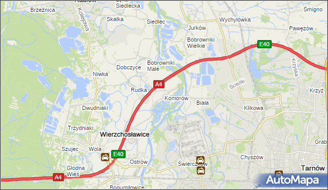 mapa Komorów gmina Wierzchosławice, Komorów gmina Wierzchosławice na mapie Targeo