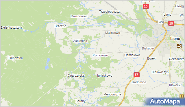 mapa Komorowo gmina Lipno, Komorowo gmina Lipno na mapie Targeo