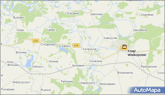 mapa Konarzyce gmina Książ Wielkopolski, Konarzyce gmina Książ Wielkopolski na mapie Targeo