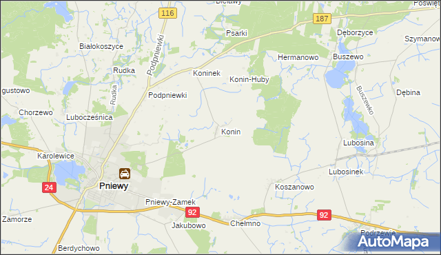 mapa Konin gmina Pniewy, Konin gmina Pniewy na mapie Targeo