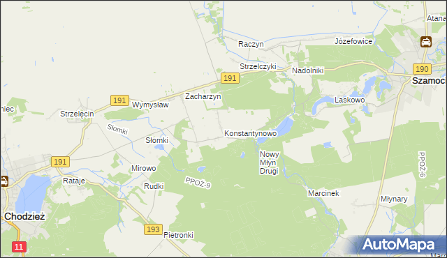 mapa Konstantynowo gmina Chodzież, Konstantynowo gmina Chodzież na mapie Targeo