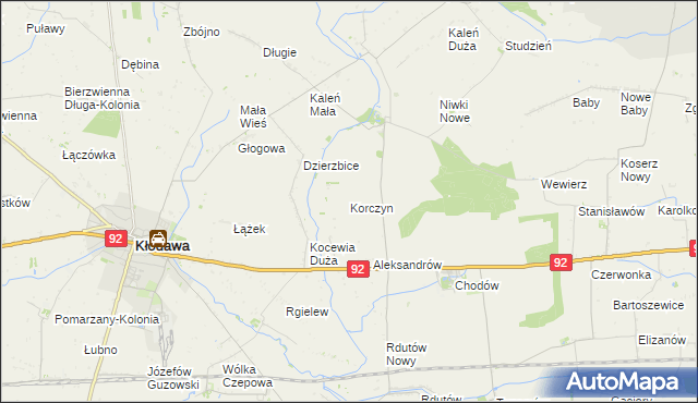 mapa Korczyn gmina Chodów, Korczyn gmina Chodów na mapie Targeo