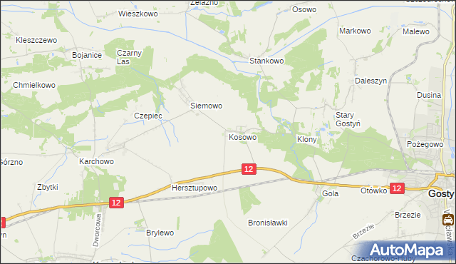 mapa Kosowo gmina Gostyń, Kosowo gmina Gostyń na mapie Targeo