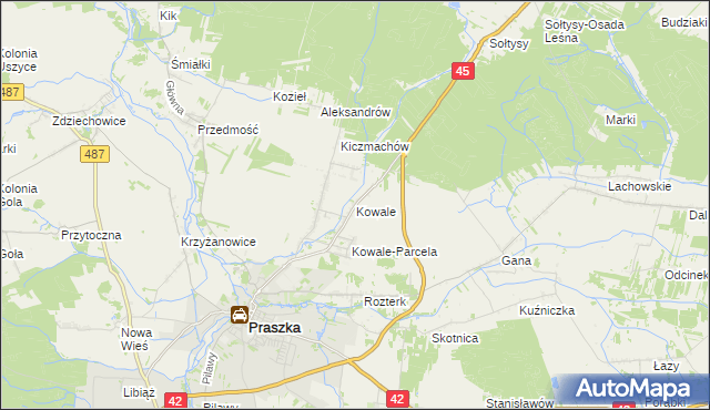 mapa Kowale gmina Praszka, Kowale gmina Praszka na mapie Targeo