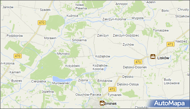 mapa Koźlątków, Koźlątków na mapie Targeo