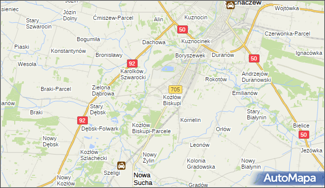 mapa Kozłów Biskupi, Kozłów Biskupi na mapie Targeo