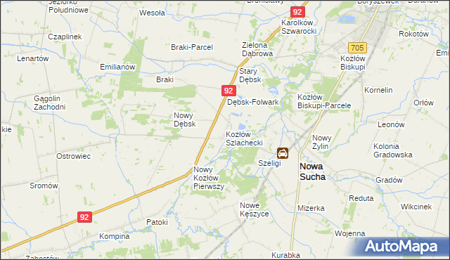 mapa Kozłów Szlachecki, Kozłów Szlachecki na mapie Targeo