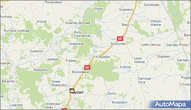 mapa Kraszewo gmina Ojrzeń, Kraszewo gmina Ojrzeń na mapie Targeo