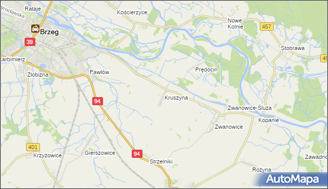 mapa Kruszyna gmina Skarbimierz, Kruszyna gmina Skarbimierz na mapie Targeo