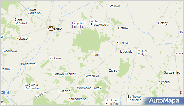 mapa Kunki gmina Szreńsk, Kunki gmina Szreńsk na mapie Targeo