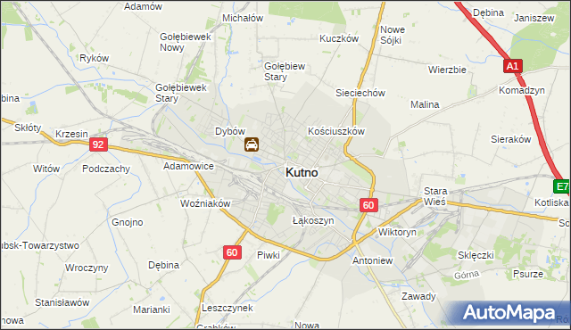 mapa Kutno, Kutno na mapie Targeo