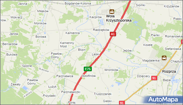 mapa Laski gmina Wola Krzysztoporska, Laski gmina Wola Krzysztoporska na mapie Targeo