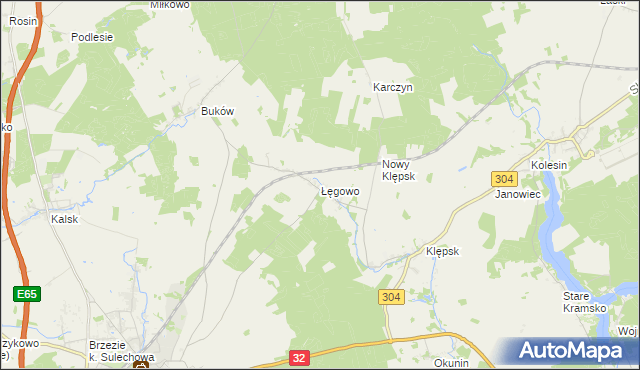 mapa Łęgowo gmina Sulechów, Łęgowo gmina Sulechów na mapie Targeo