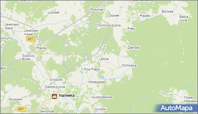 mapa Leśna gmina Narewka, Leśna gmina Narewka na mapie Targeo