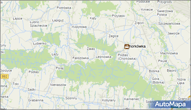 mapa Leśniówka gmina Chorkówka, Leśniówka gmina Chorkówka na mapie Targeo