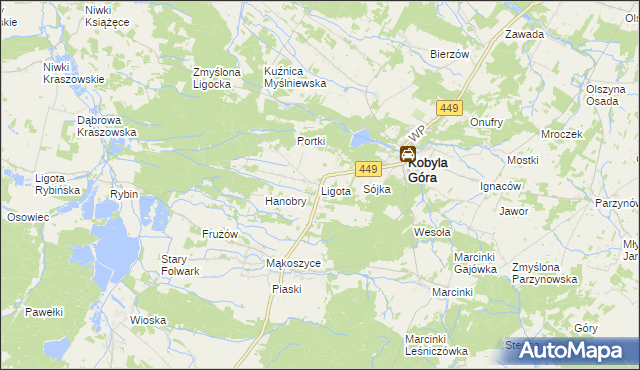 mapa Ligota gmina Kobyla Góra, Ligota gmina Kobyla Góra na mapie Targeo