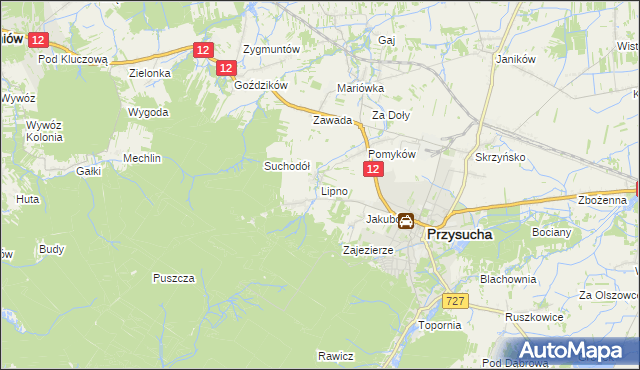 mapa Lipno gmina Przysucha, Lipno gmina Przysucha na mapie Targeo