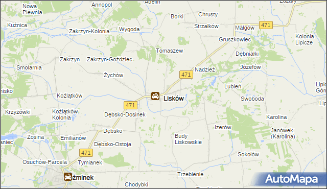 mapa Lisków, Lisków na mapie Targeo