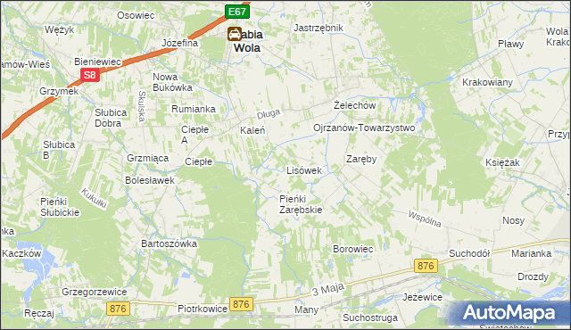 mapa Lisówek gmina Żabia Wola, Lisówek gmina Żabia Wola na mapie Targeo
