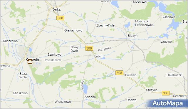 mapa Lubiń gmina Krzywiń, Lubiń gmina Krzywiń na mapie Targeo