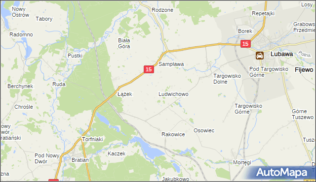 mapa Ludwichowo gmina Lubawa, Ludwichowo gmina Lubawa na mapie Targeo