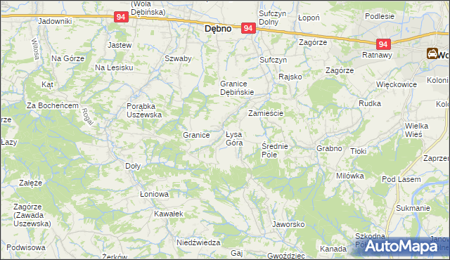 mapa Łysa Góra gmina Dębno, Łysa Góra gmina Dębno na mapie Targeo