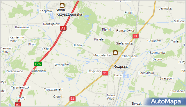 mapa Magdalenka gmina Rozprza, Magdalenka gmina Rozprza na mapie Targeo