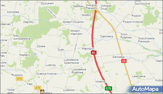 mapa Mąkoszyn gmina Tuszyn, Mąkoszyn gmina Tuszyn na mapie Targeo