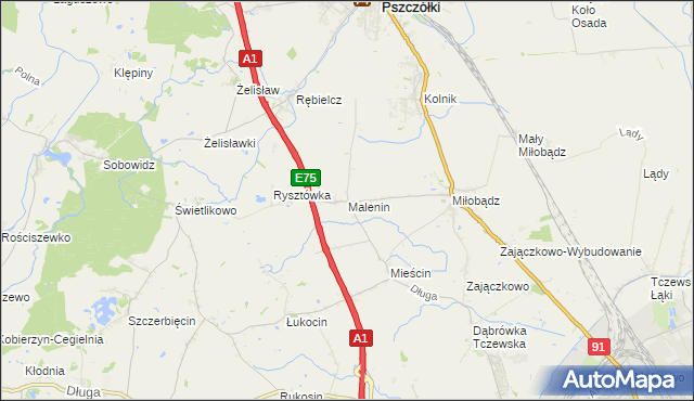 mapa Malenin gmina Tczew, Malenin gmina Tczew na mapie Targeo