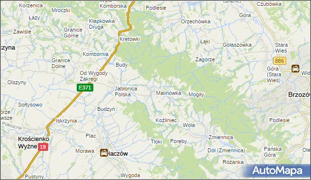 mapa Malinówka gmina Haczów, Malinówka gmina Haczów na mapie Targeo