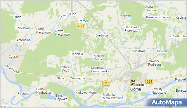 mapa Małkinia Dolna, Małkinia Dolna na mapie Targeo