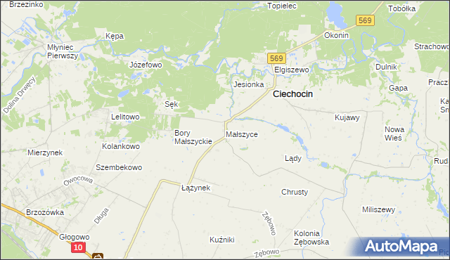 mapa Małszyce gmina Ciechocin, Małszyce gmina Ciechocin na mapie Targeo