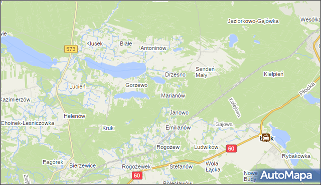 mapa Marianów gmina Gostynin, Marianów gmina Gostynin na mapie Targeo