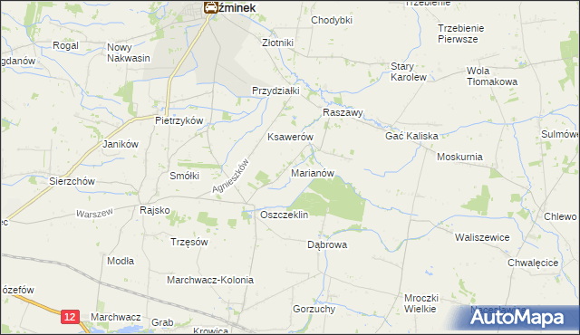 mapa Marianów gmina Koźminek, Marianów gmina Koźminek na mapie Targeo