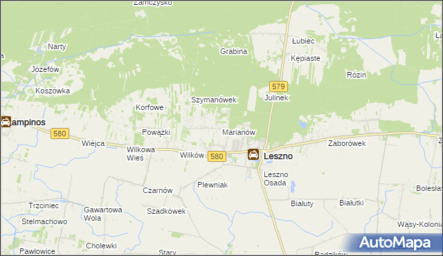 mapa Marianów gmina Leszno, Marianów gmina Leszno na mapie Targeo