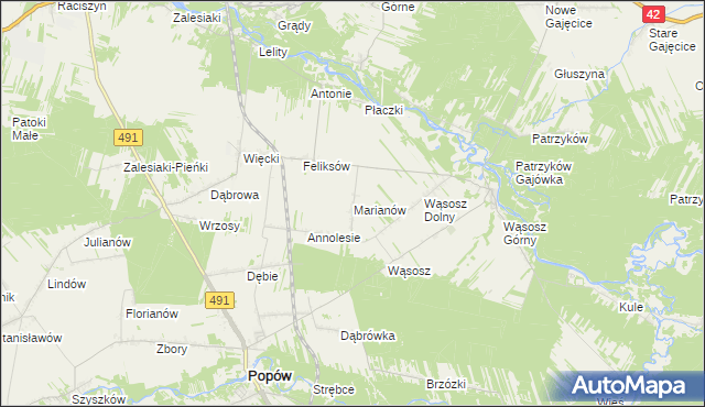 mapa Marianów gmina Popów, Marianów gmina Popów na mapie Targeo