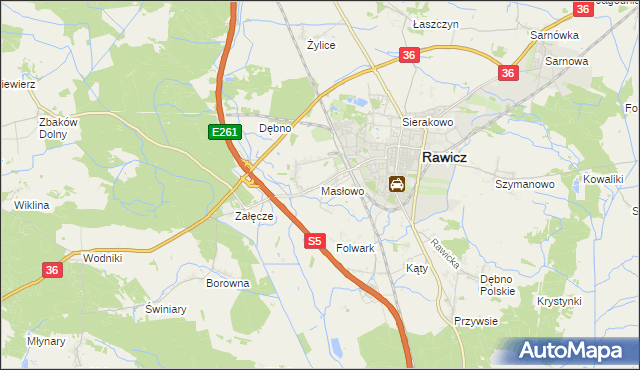 mapa Masłowo gmina Rawicz, Masłowo gmina Rawicz na mapie Targeo