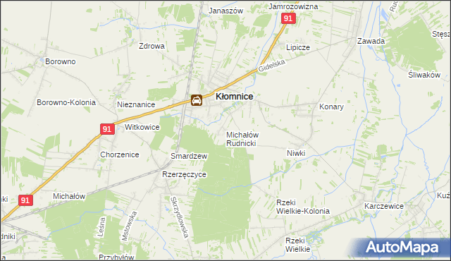 mapa Michałów gmina Kłomnice, Michałów gmina Kłomnice na mapie Targeo