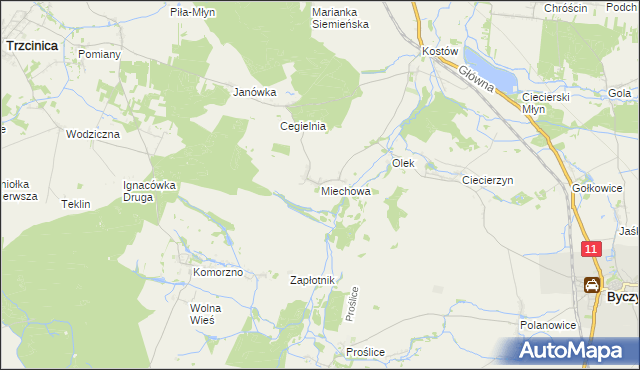 mapa Miechowa, Miechowa na mapie Targeo